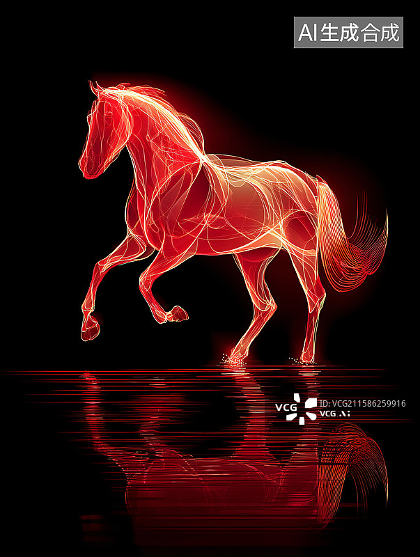 【AI数字艺术】赤色骏马逐浪奔腾图片素材