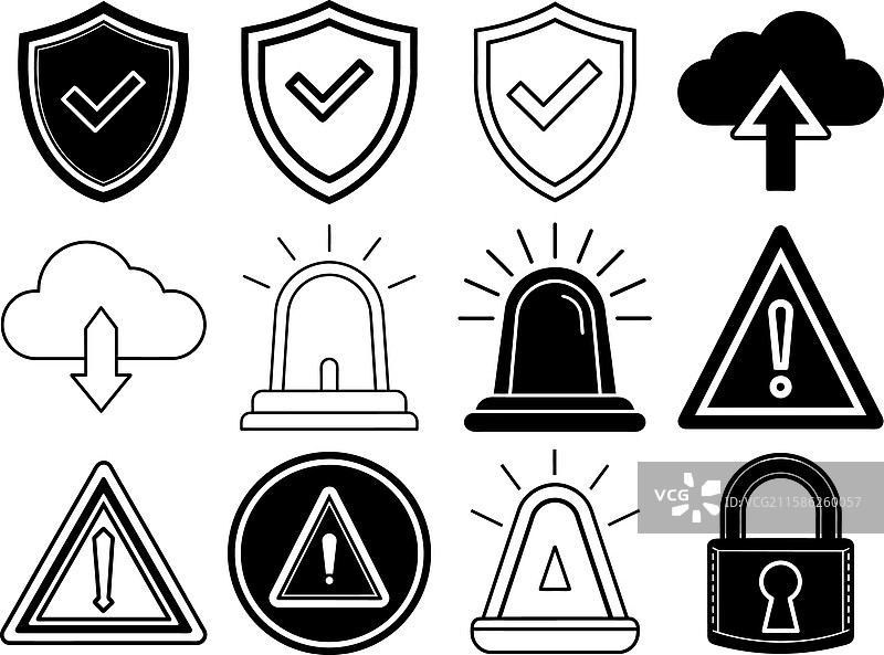 一组黄色的安全盾牌图标图片素材