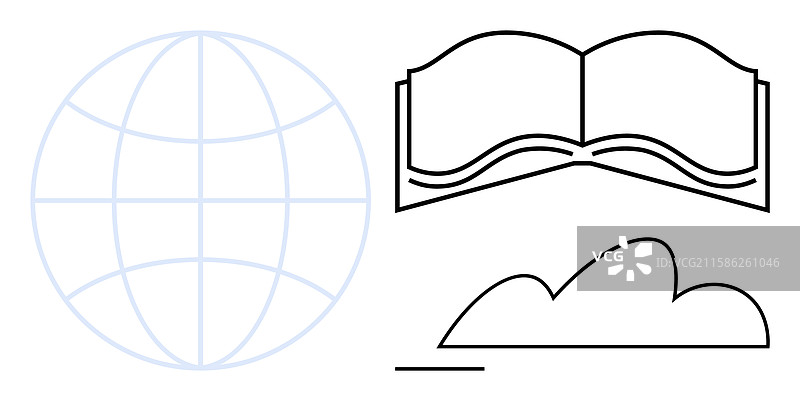 地球仪、书本和云朵的轮廓象征着图片素材