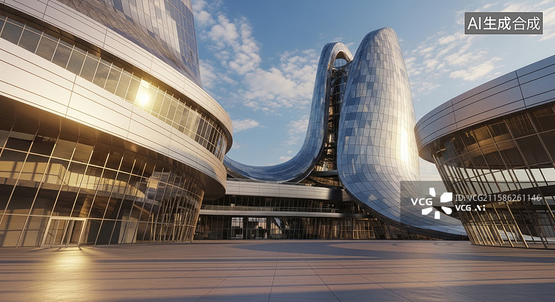 【AI数字艺术】曲线造型玻璃幕墙现代建筑图片素材