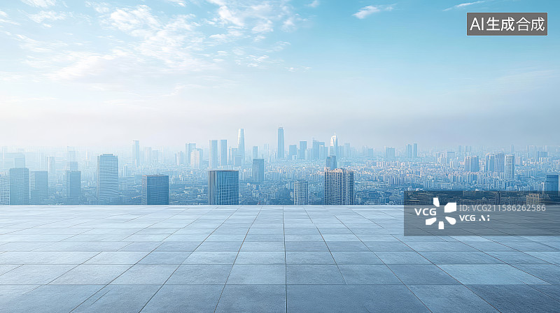 【AI数字艺术】城市天际线与广场平台汽车广告背景图图片素材