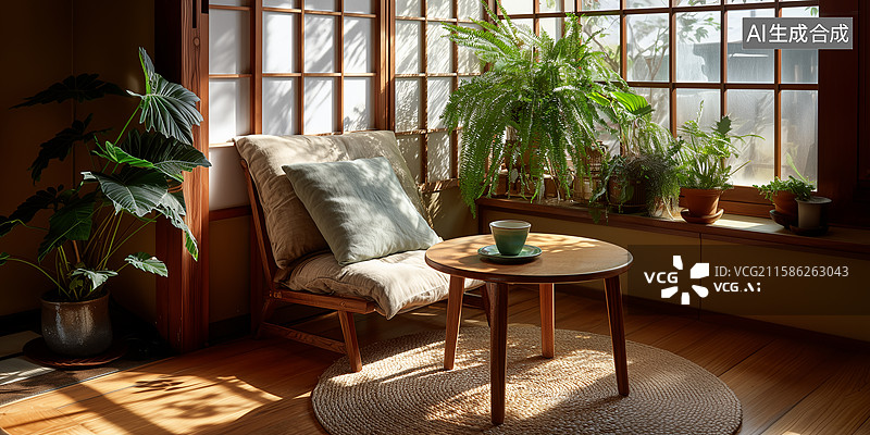 【AI数字艺术】传统日式茶室暖色调图片素材