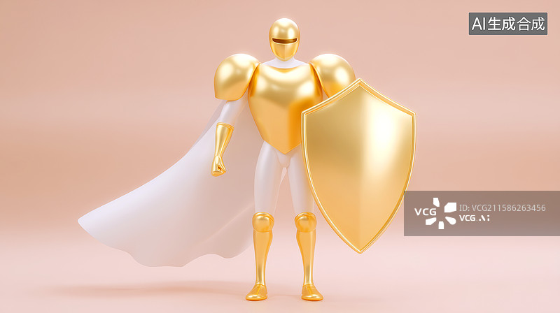 【AI数字艺术】金色盔甲骑士持盾站立图片素材