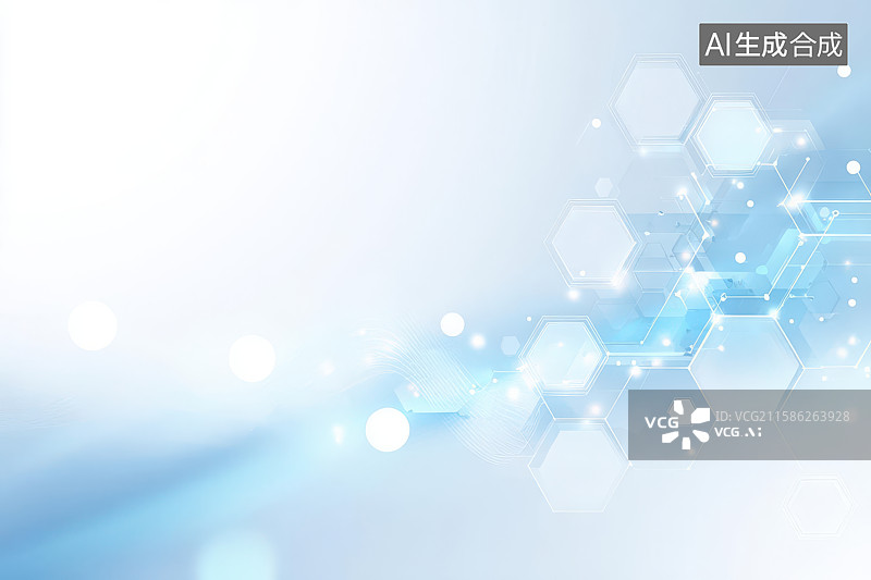 【AI数字艺术】蓝色六边形光点粒子科技图图片素材