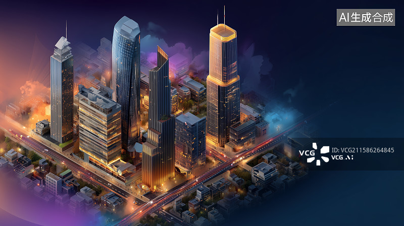 【AI数字艺术】霓虹闪烁的未来城市夜景图片素材