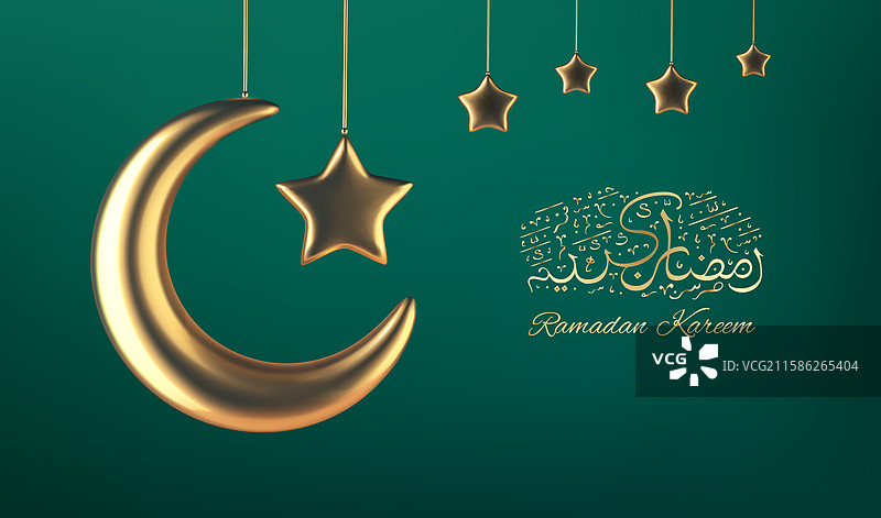 金色的新月和星星与斋月图片素材