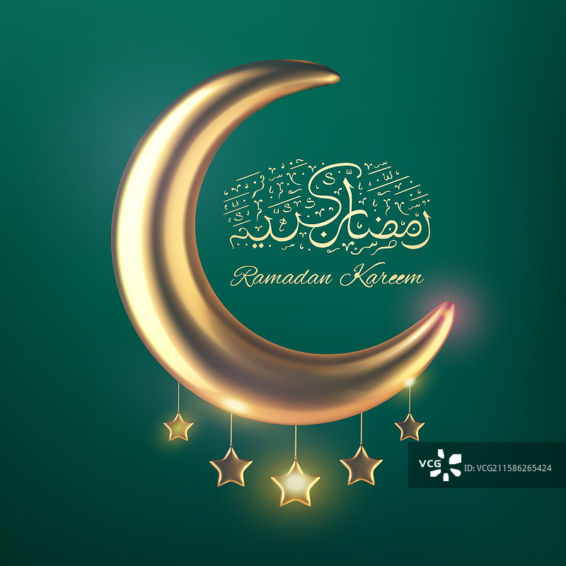 金色的新月与悬挂的星星图片素材