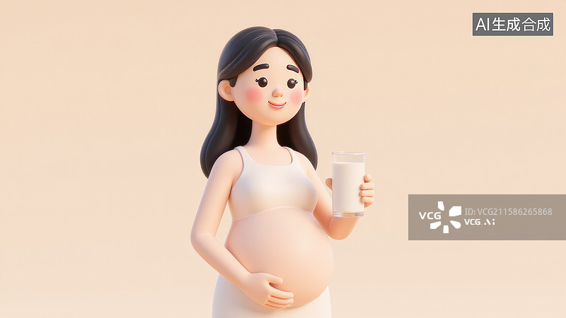 【AI数字艺术】孕妇手持牛奶杯补充营养图片素材