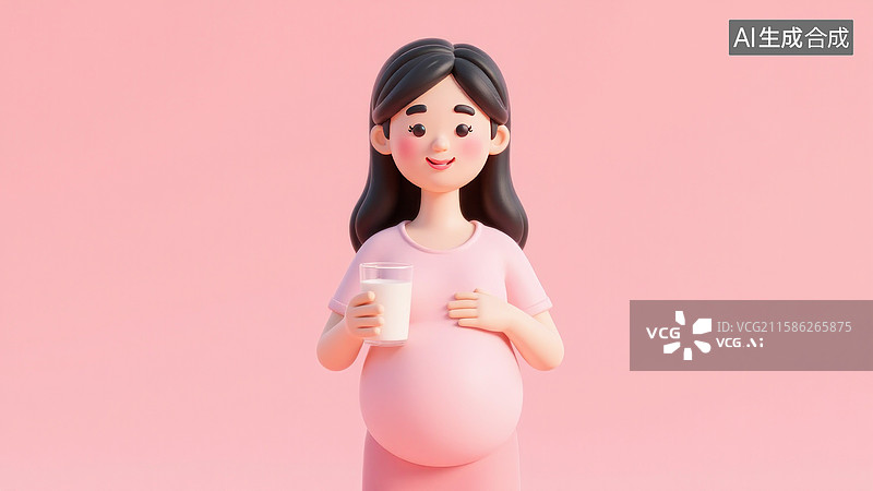 【AI数字艺术】孕妇手持牛奶杯补充营养图片素材