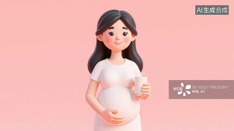 【AI数字艺术】孕妇手持牛奶杯补充营养图片素材