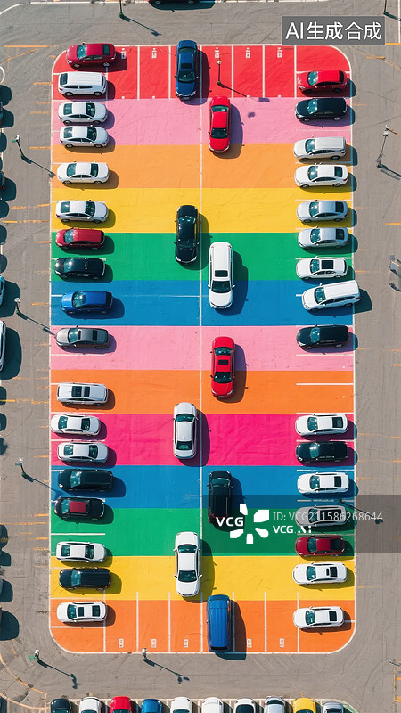 【AI数字艺术】彩虹色停车场俯视图图片素材