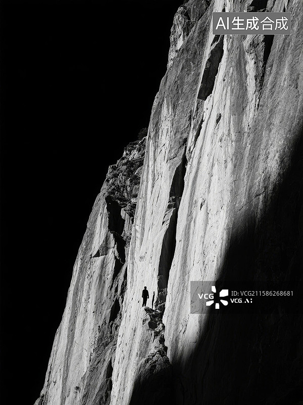 【AI数字艺术】攀岩者在陡峭岩壁上攀登图片素材