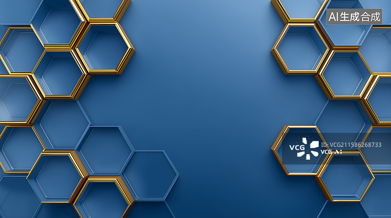 【AI数字艺术】蓝色六边形蜂巢状生物医药科技概念图图片素材