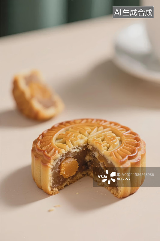 【AI数字艺术】月饼切开展示图片素材