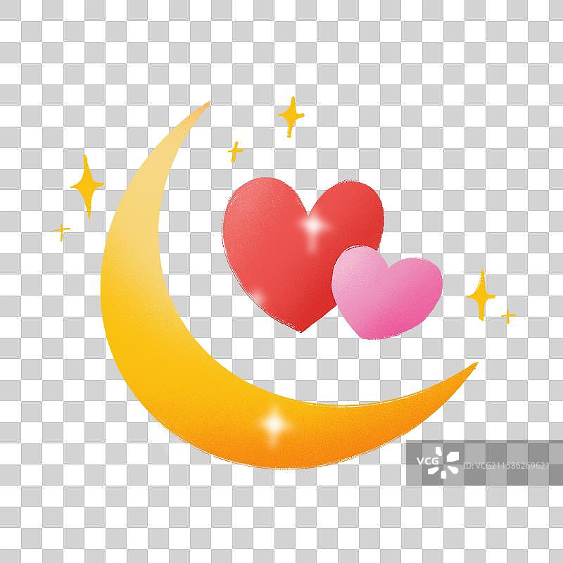 星月相伴爱心插画图片素材