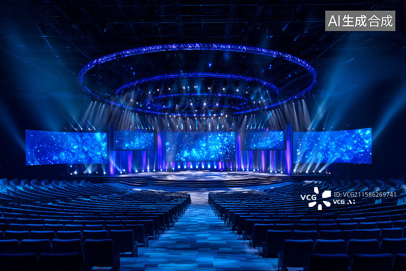 【AI数字艺术】大型舞台灯光与屏幕布置图片素材