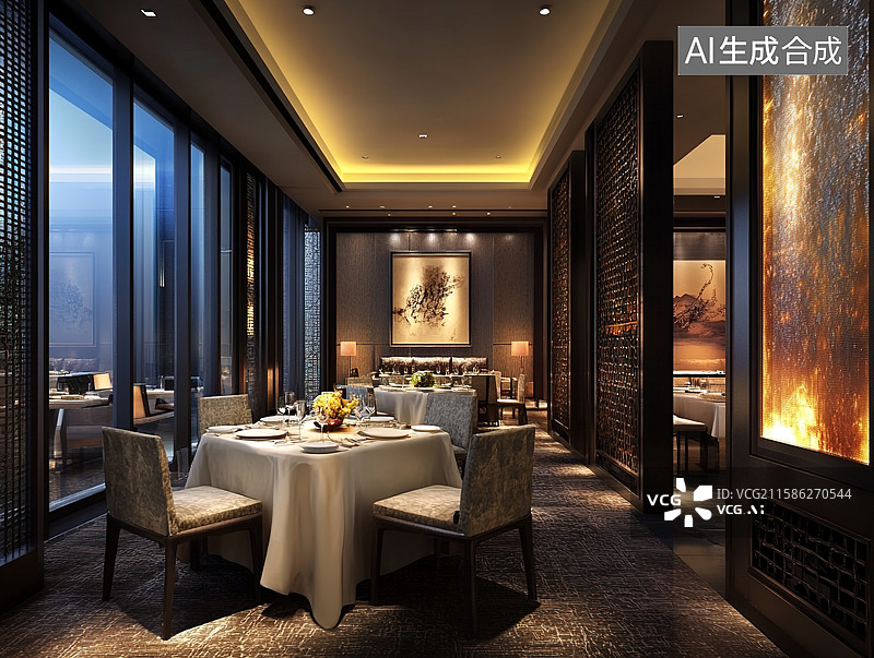【AI数字艺术】餐厅装修三维图图片素材
