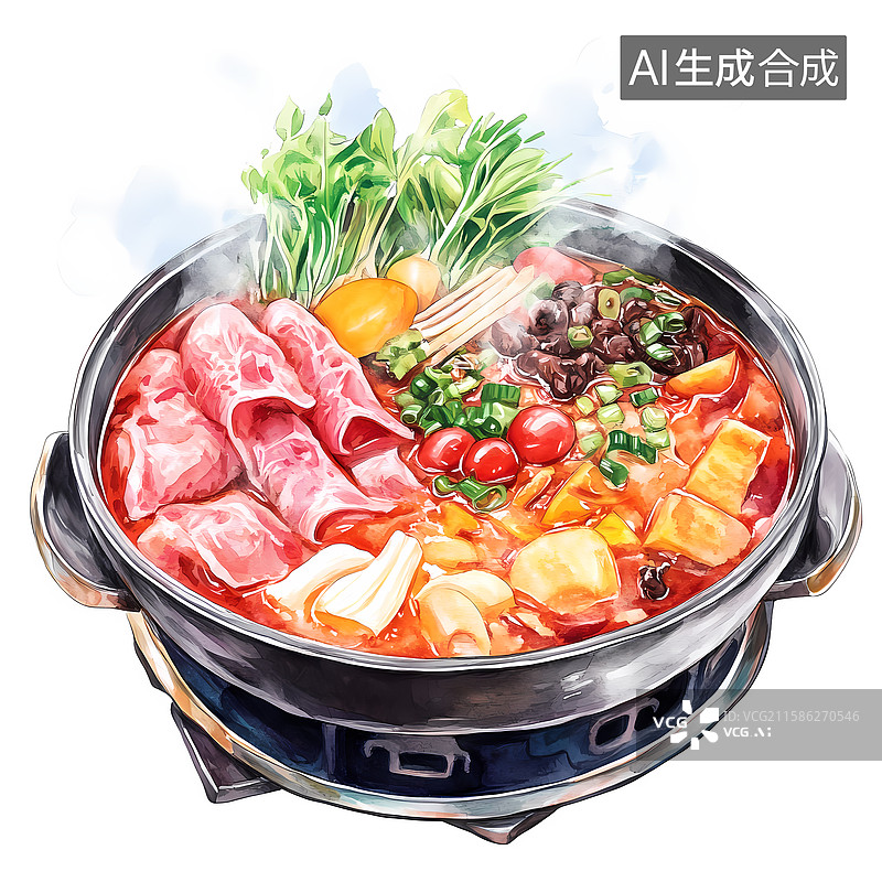 【AI数字艺术】火锅美食插画图片素材