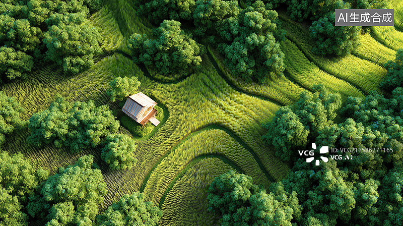 【AI数字艺术】田园小屋与梯田图片素材