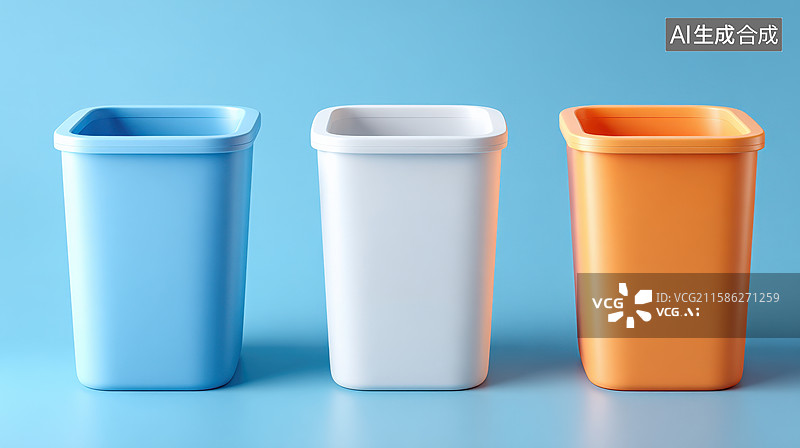 【AI数字艺术】三种颜色的塑料垃圾桶图片素材