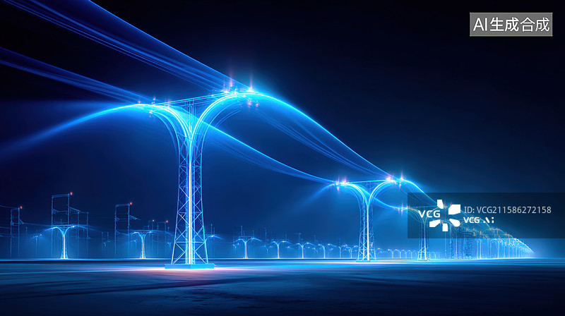 【AI数字艺术】未来夜间电力传输网络图片素材