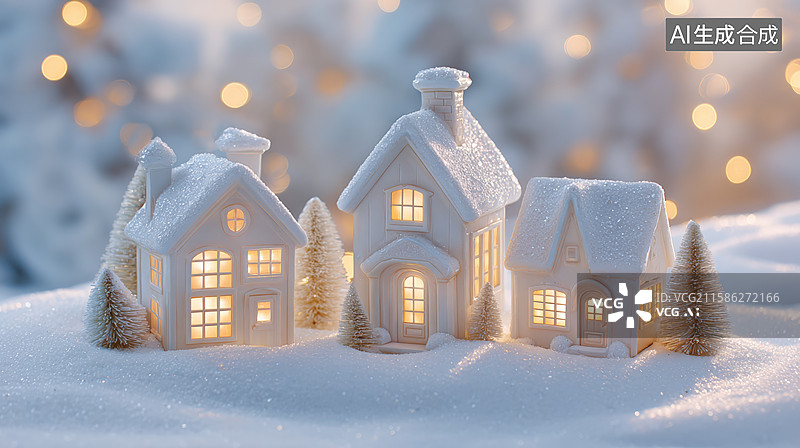 【AI数字艺术】冬日童话小镇模型图片素材