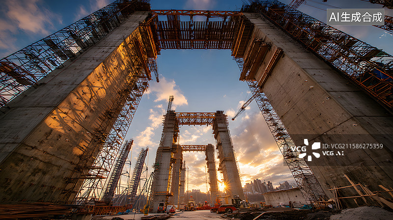 【AI数字艺术】城市中的大型建筑工地图片素材