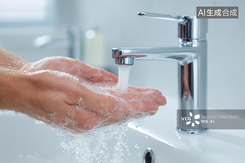 【AI数字艺术】双手用肥皂流水清洗特写图片素材
