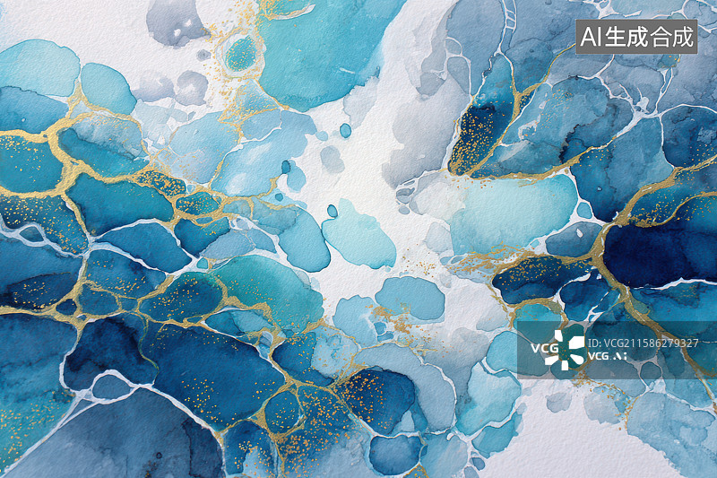 【AI数字艺术】蓝金色大理石纹理抽象艺术背景图片素材
