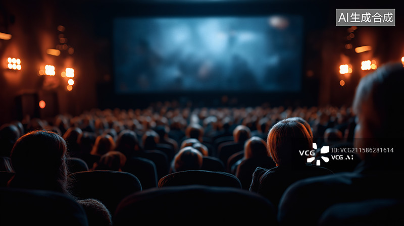 【AI数字艺术】电影院观众视角：荧幕与红椅的静谧时光图片素材
