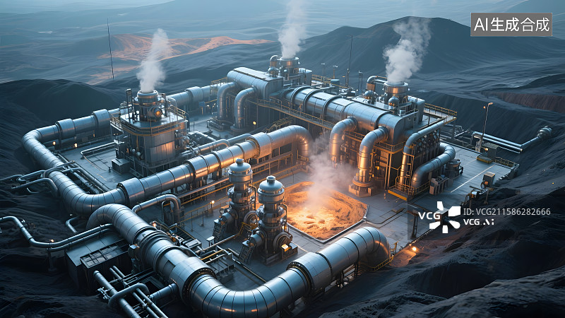 【AI数字艺术】末世景象下的能源工厂，地热发电厂图片素材