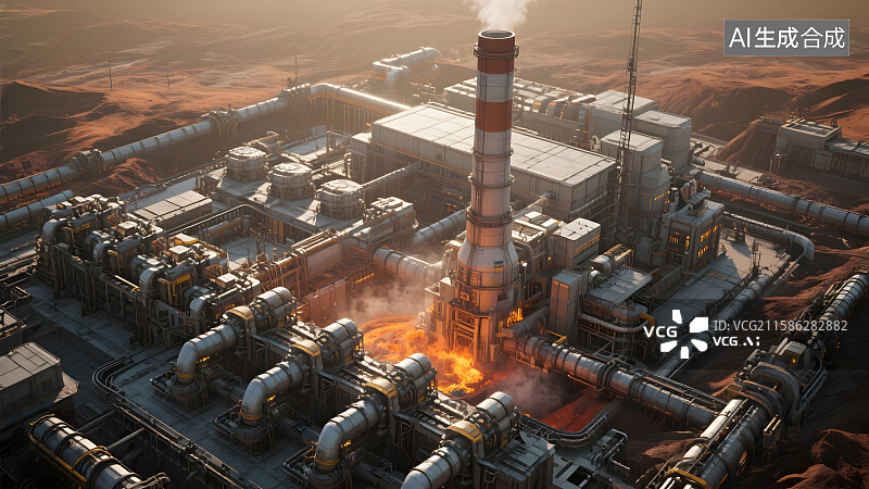 【AI数字艺术】末世景象下的能源工厂，地热发电厂图片素材
