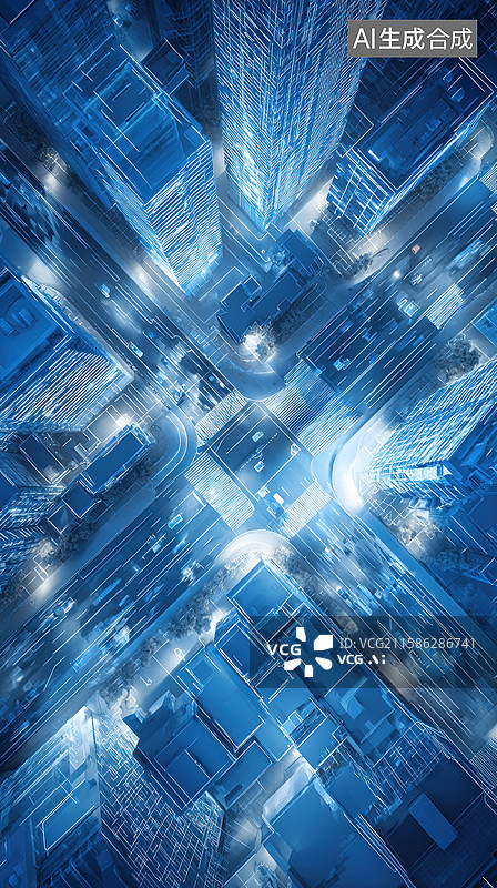 【AI数字艺术】夜幕下的城市俯瞰图图片素材