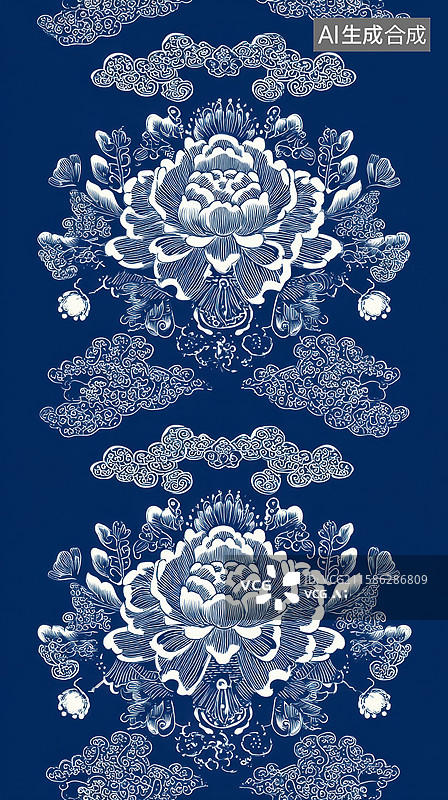 【AI数字艺术】蓝色背景上的白色花卉图案图片素材