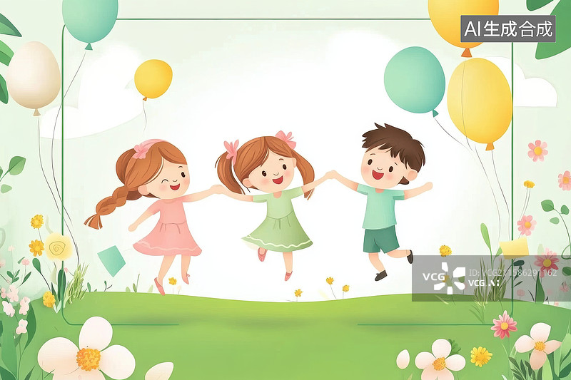 【AI数字艺术】欢乐童年：草地上的气球派对图片素材