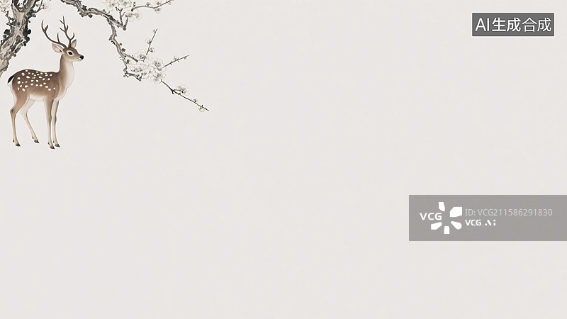 【AI数字艺术】水墨画梅花鹿背景-左上图片素材