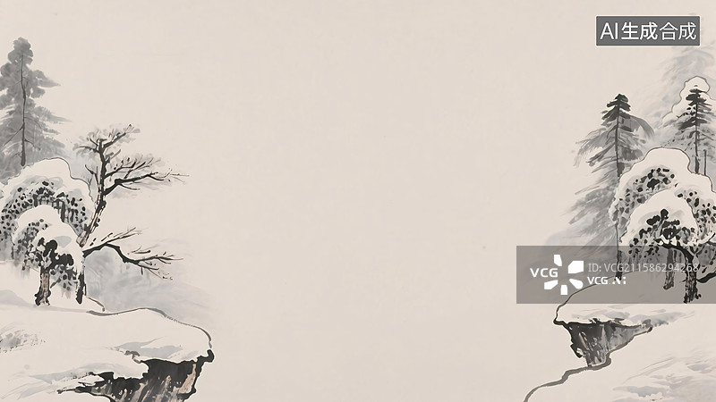 【AI数字艺术】水墨画冬天风景背景-两侧图片素材