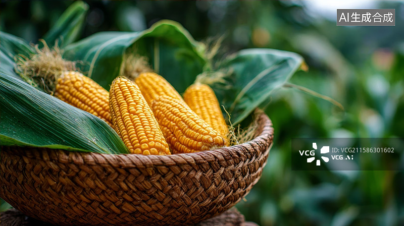【AI数字艺术】丰收的玉米，玉米粒，金色玉米图片素材
