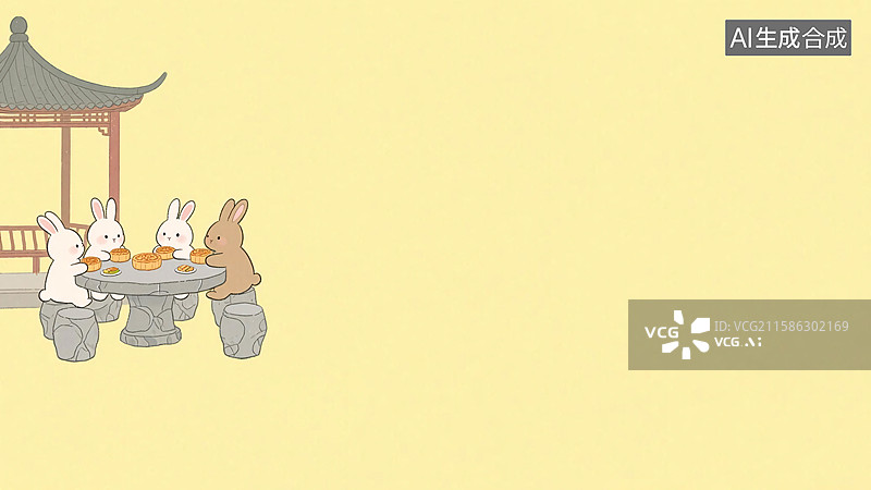 【AI数字艺术】2D卡通中秋节插画背景-左上图片素材