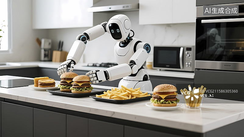 【AI数字艺术】机器人快餐厨师​图片素材