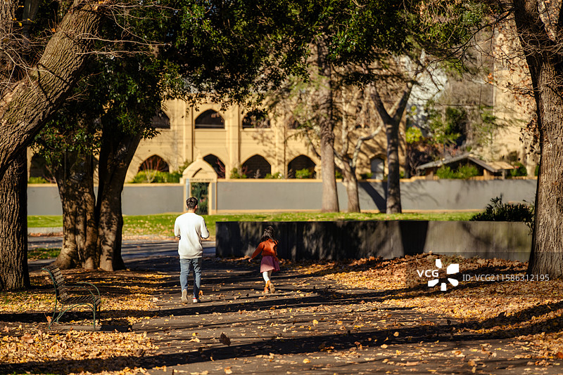 博物馆前原生态树林小道散步的游客图片素材