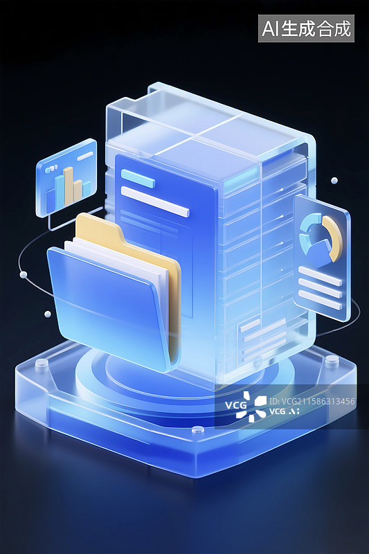 【AI数字艺术】条形图文件夹图标数据分析搜索统计科技图片素材