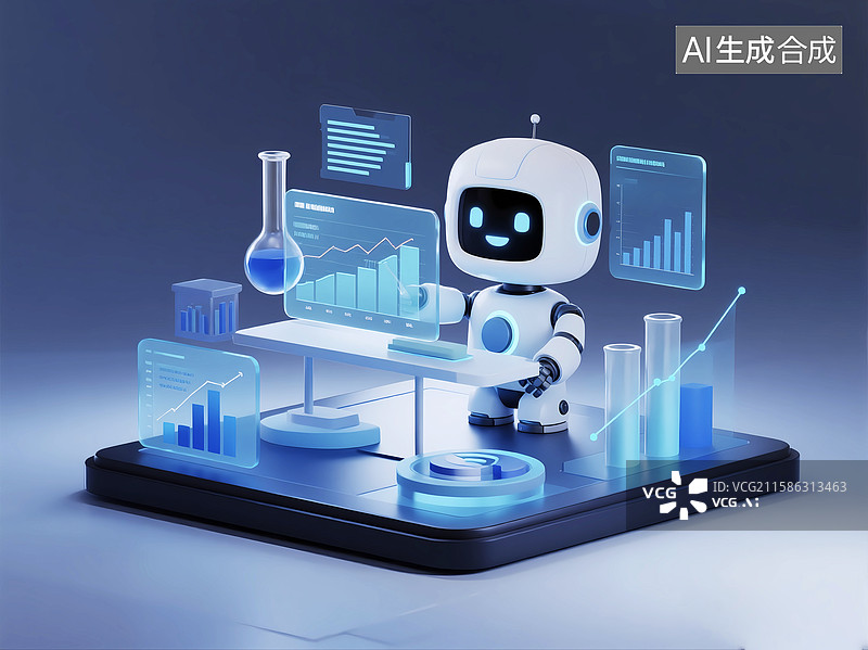 【AI数字艺术】智能机器人分析图表科技科研场景图片素材