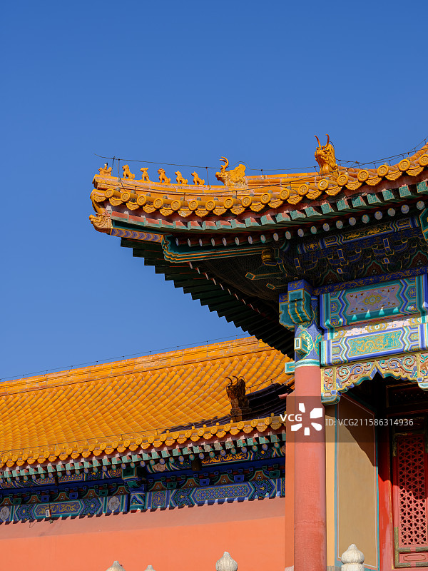 北京故宫博物院（紫禁城）-昭德门-单檐歇山顶屋脊兽图片素材