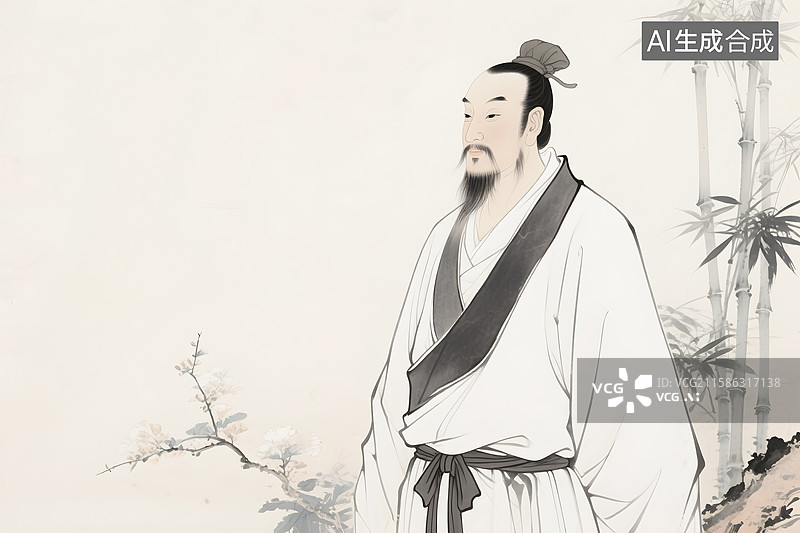 【AI数字艺术】古代名人肖像东晋书法家书圣王羲之和唐代画圣吴道子图片素材
