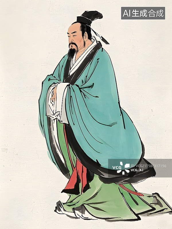 【AI数字艺术】古代名人肖像东晋书法家书圣王羲之和唐代画圣吴道子图片素材