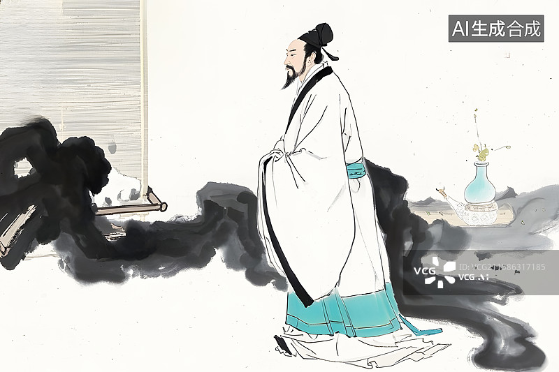 【AI数字艺术】古代名人肖像东晋书法家书圣王羲之和唐代画圣吴道子图片素材