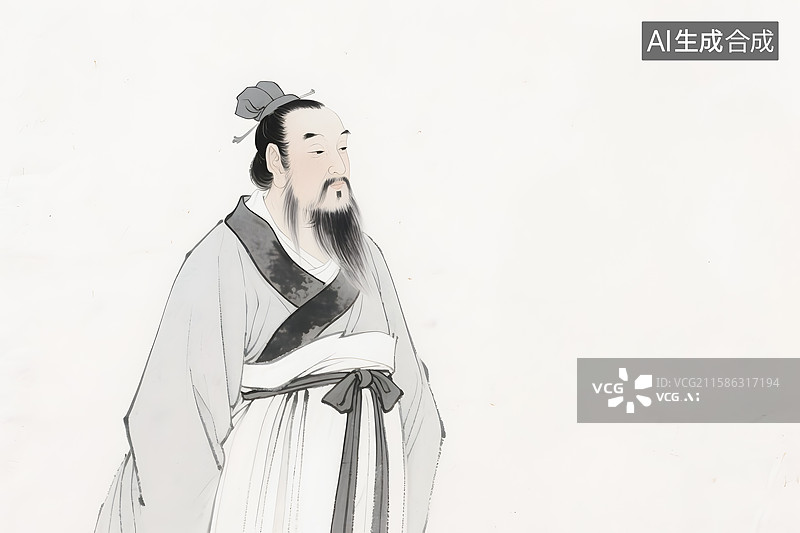 【AI数字艺术】古代名人肖像东晋书法家书圣王羲之和唐代画圣吴道子图片素材