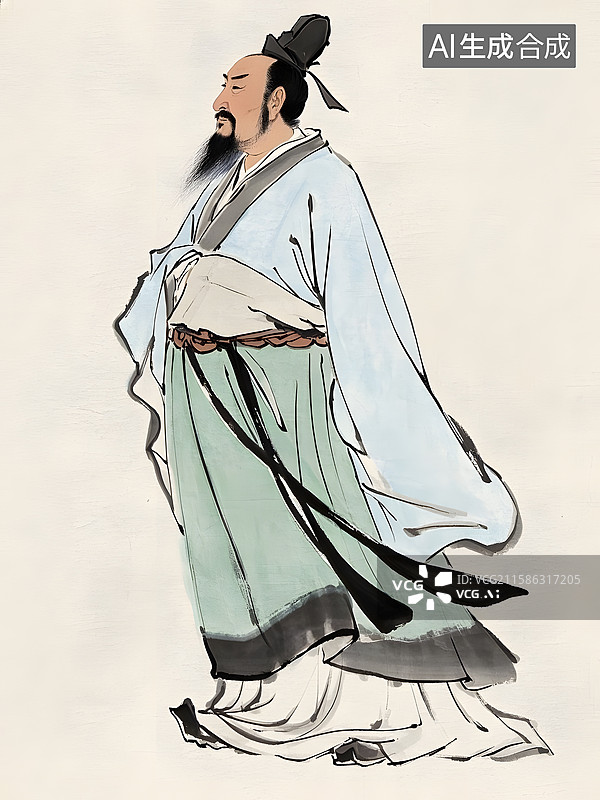 【AI数字艺术】古代名人肖像东晋书法家书圣王羲之和唐代画圣吴道子图片素材