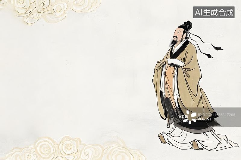 【AI数字艺术】古代名人肖像东晋书法家书圣王羲之和唐代画圣吴道子图片素材